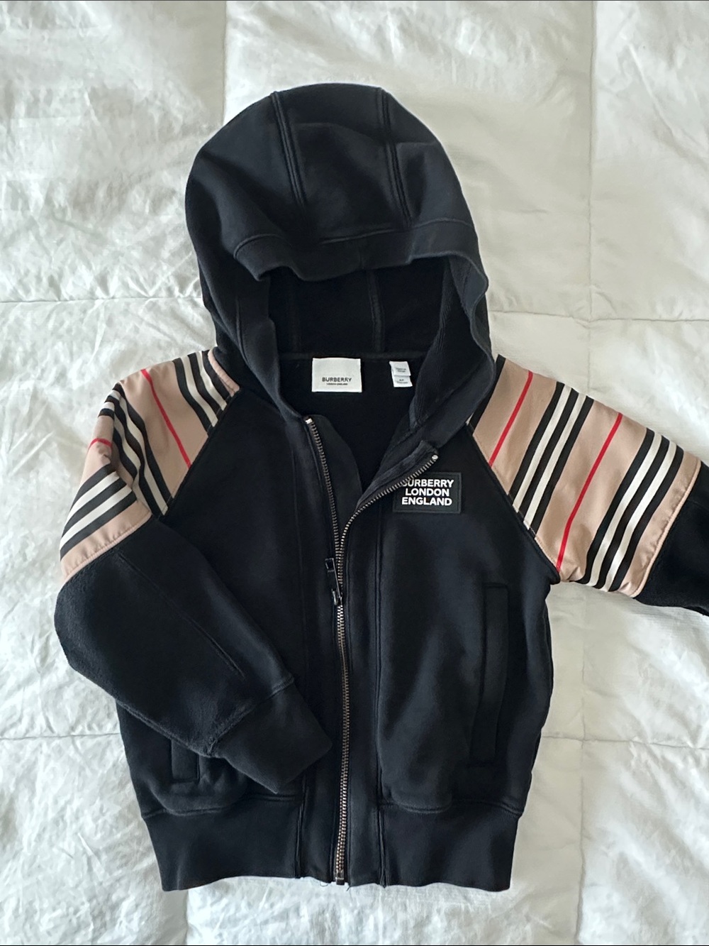 Burberry Black Hoodie with Beige Stripe Sleeves and matching pants (2 piece)